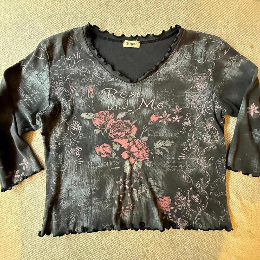 Cactus Long Sleeve Top - Black and Pink Floral